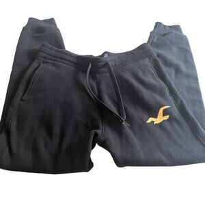 Y2K Hollister Black Yellow Logo Jogger Pants Side Pocket Drawstring Sweatpants S